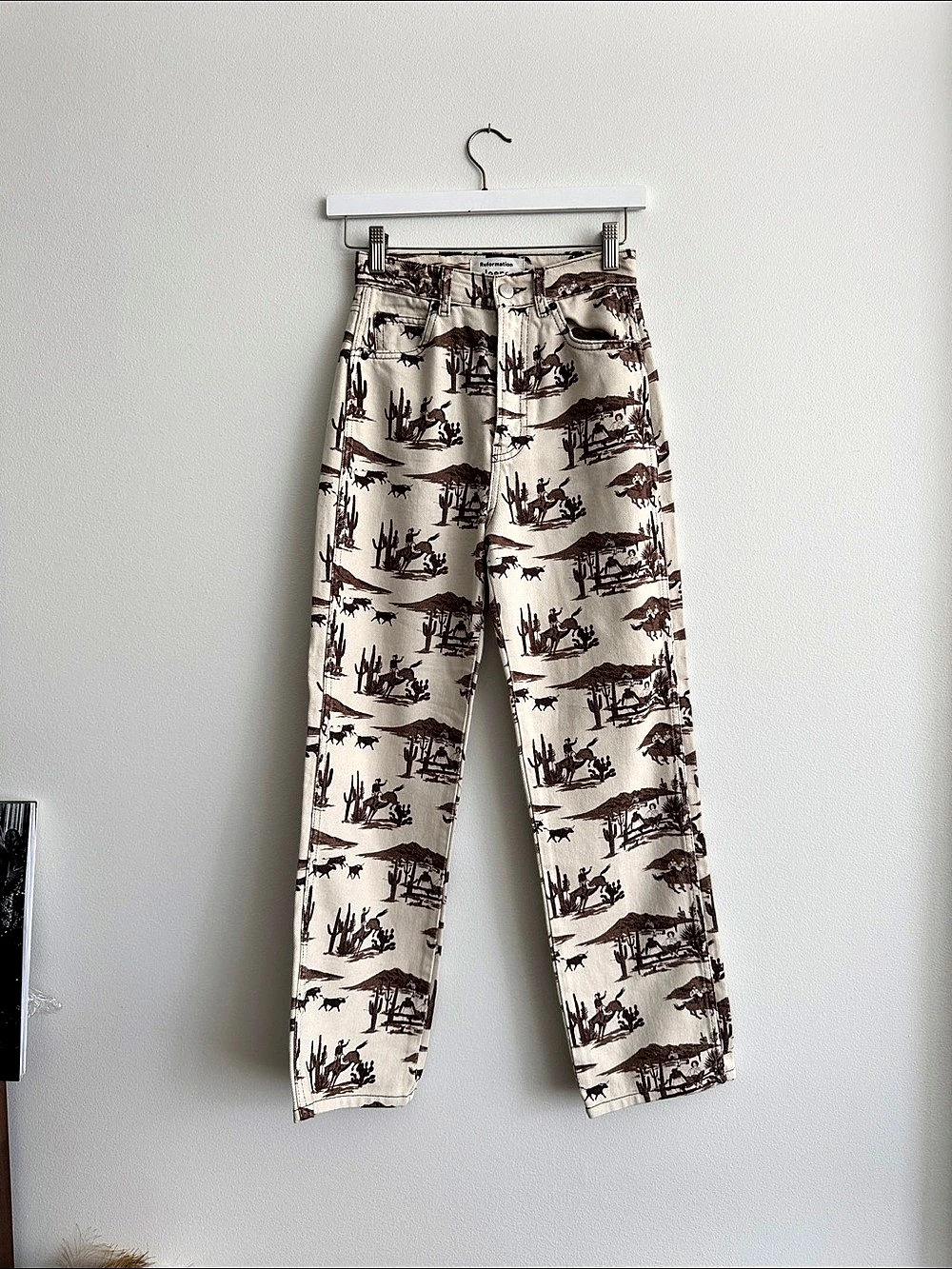 Reformation Wash Beach Desert Sage Jeans Printed Straight Leg Jeans Waist 23
